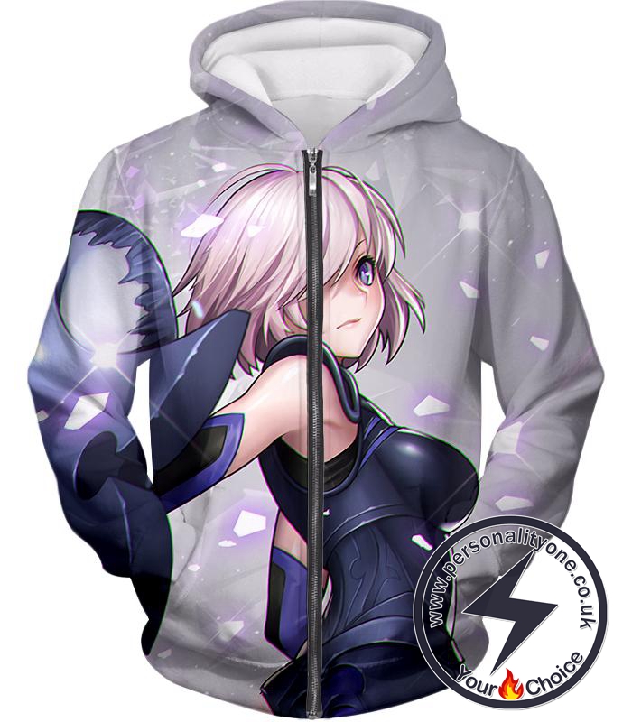 Fate Stay Night Cute Shielder Mash Kyrielight White Action Zip Up Hoodie